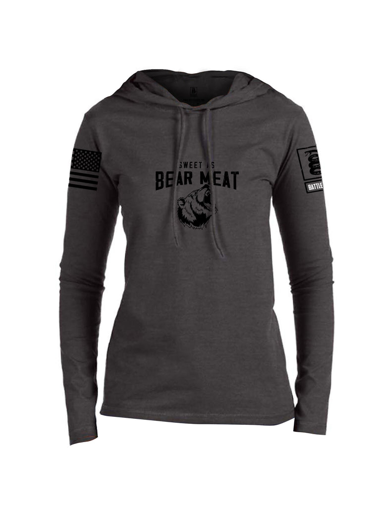 Battleraddle Sweet As Bear Meat Black Sleeves Women Cotton Thin Cotton Lightweight Hoodie