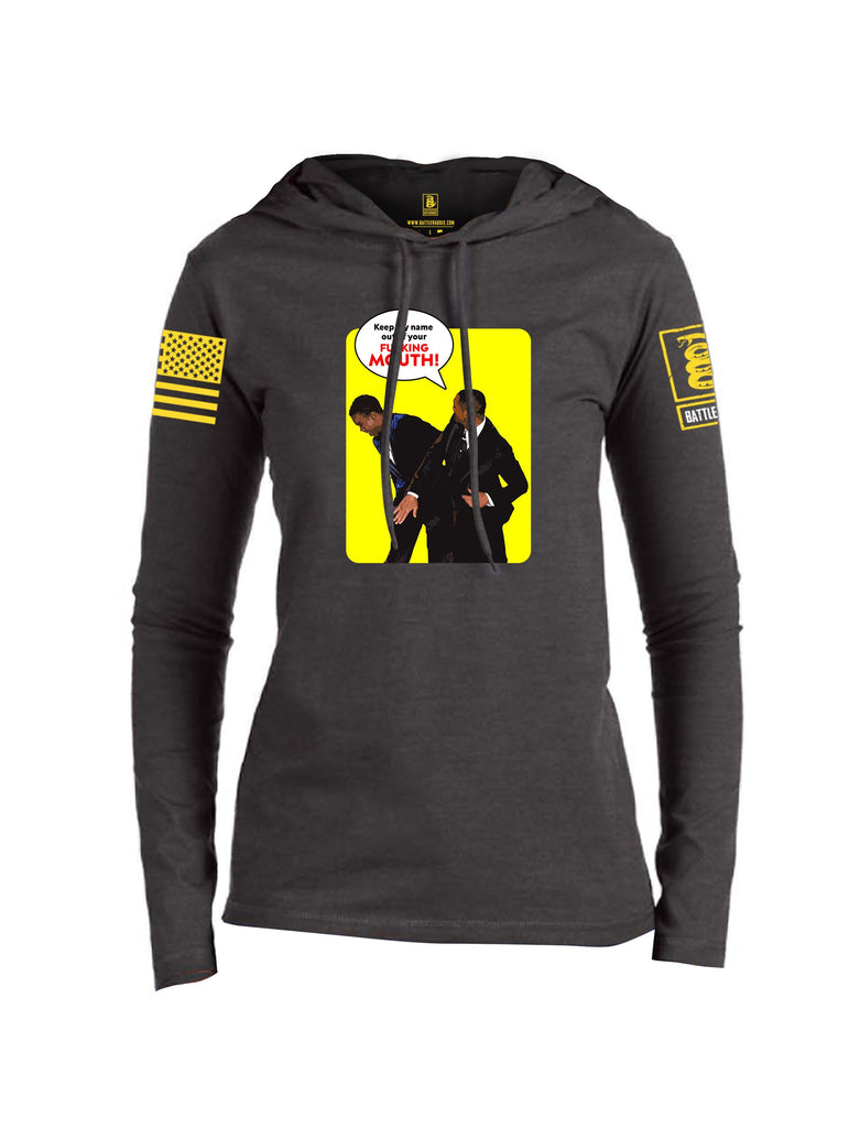 Battleraddle Keep My Name Out Of Your F Mouth  Yellow Sleeves Women Cotton Thin Cotton Lightweight Hoodie