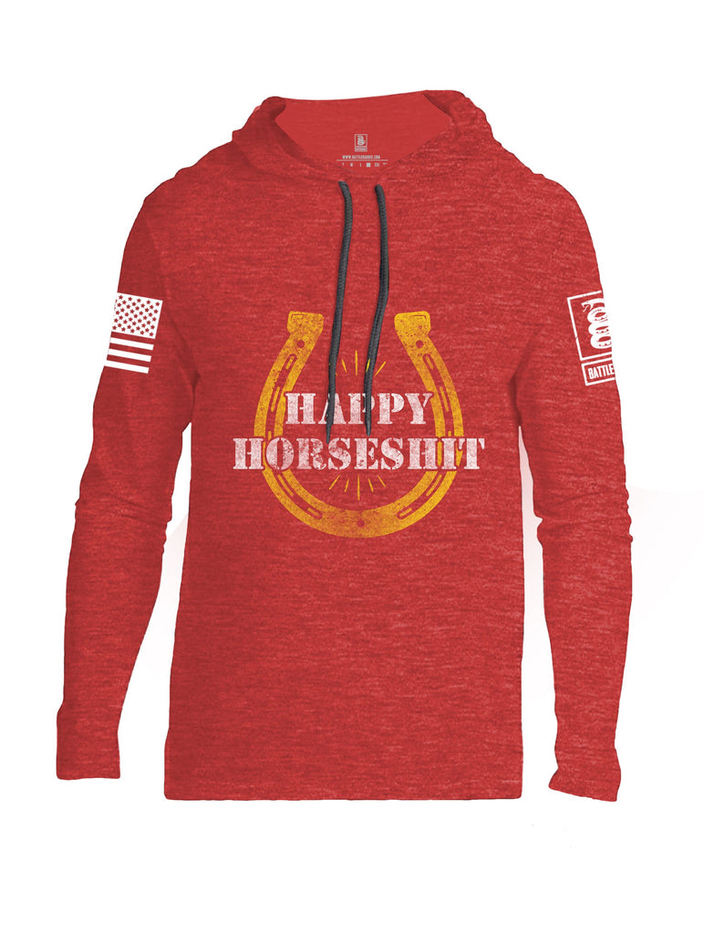 Battleraddle Happy Horseshit White Sleeves Men Cotton Thin Cotton Lightweight Hoodie