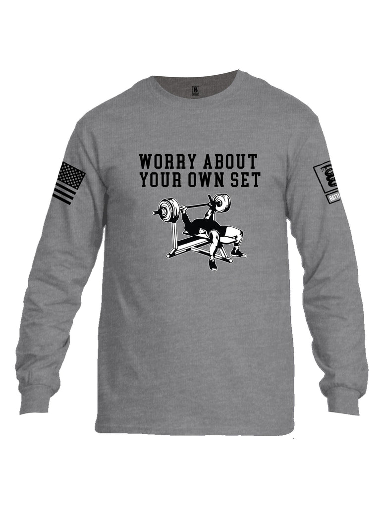 Battleraddle Worry About Your Own Set  Black Sleeves Men Cotton Crew Neck Long Sleeve T Shirt