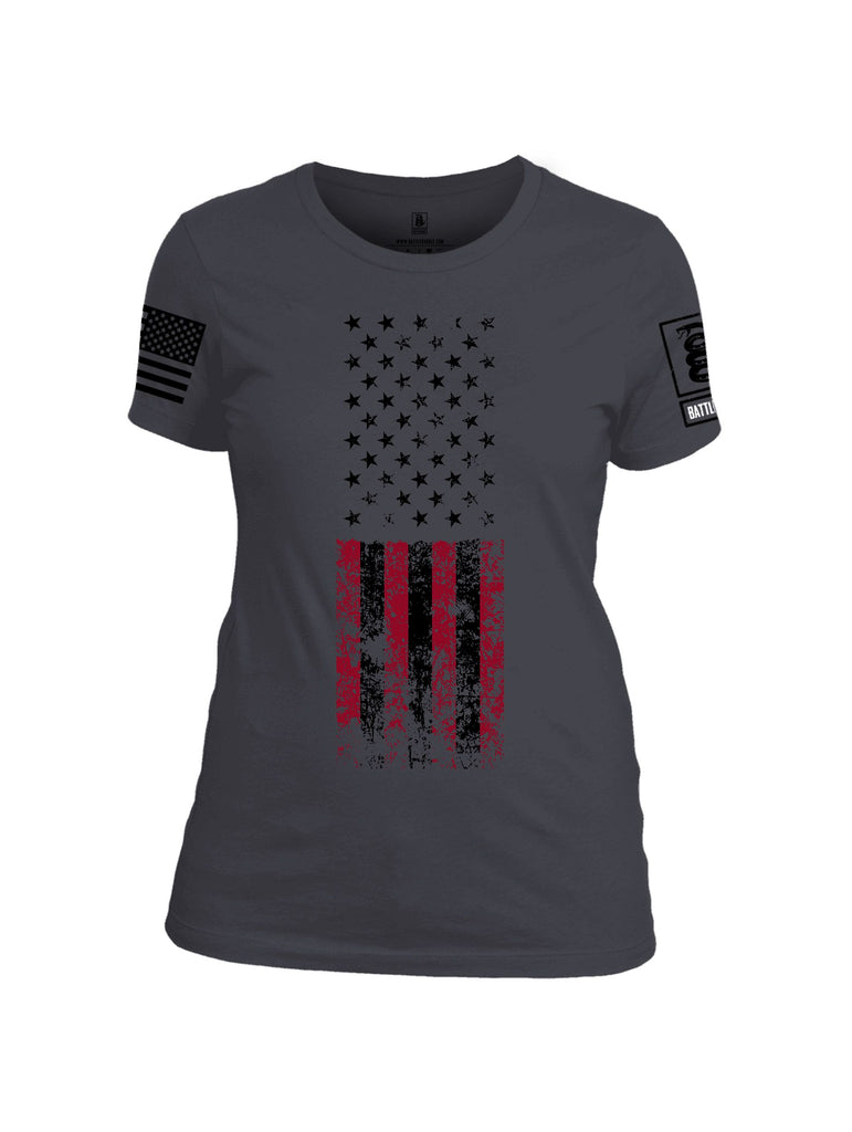 Battleraddle American Flag Grunge Black Sleeves Women Cotton Crew Neck T-Shirt