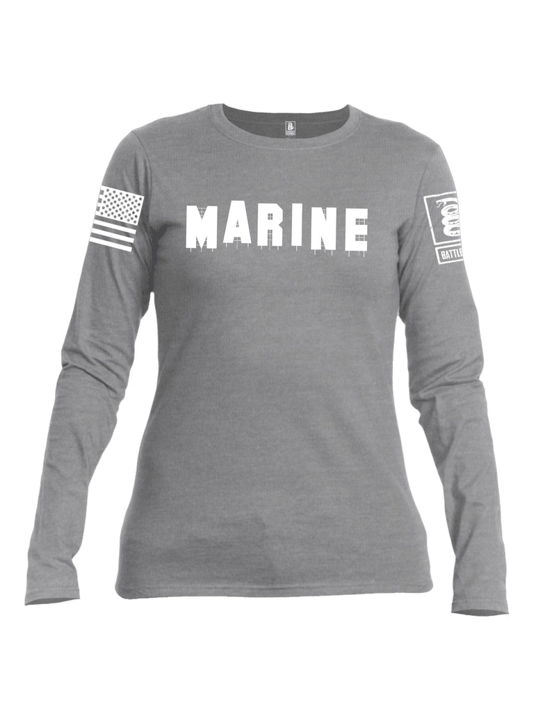 Battleraddle Marine Hollywood White Sleeves Women Cotton Crew Neck Long Sleeve T Shirt