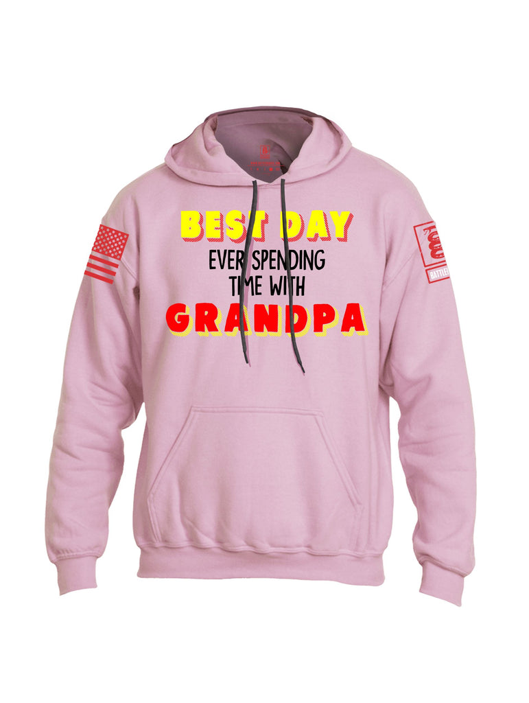 Battleraddle Best Day Ever Spending Time With Grandpa Red Sleeves Uni Cotton Blended Hoodie With Pockets