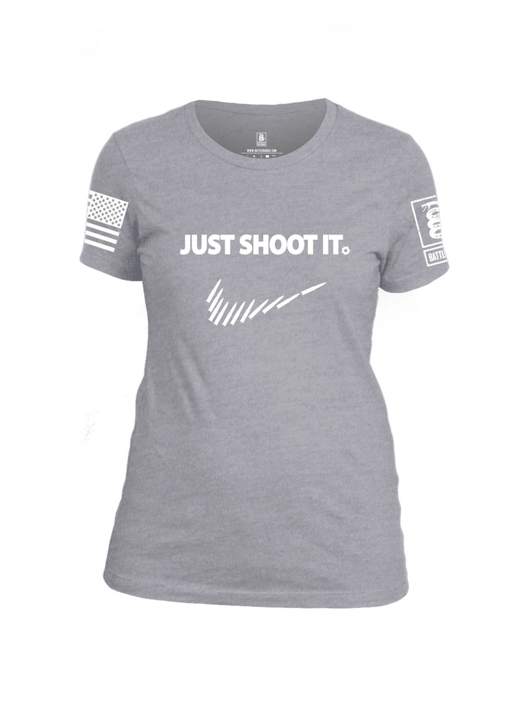 Battleraddle Just Shoot It White Sleeves Women Cotton Crew Neck T-Shirt