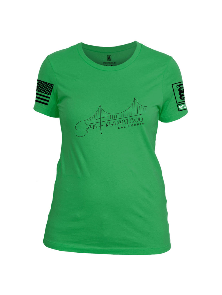 Battleraddle San Francisco California Bridge Line Black Sleeves Women Cotton Crew Neck T-Shirt