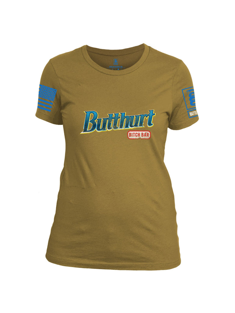 Battleraddle Butthurt Bitch Bar  Mid Blue Sleeves Women Cotton Crew Neck T-Shirt