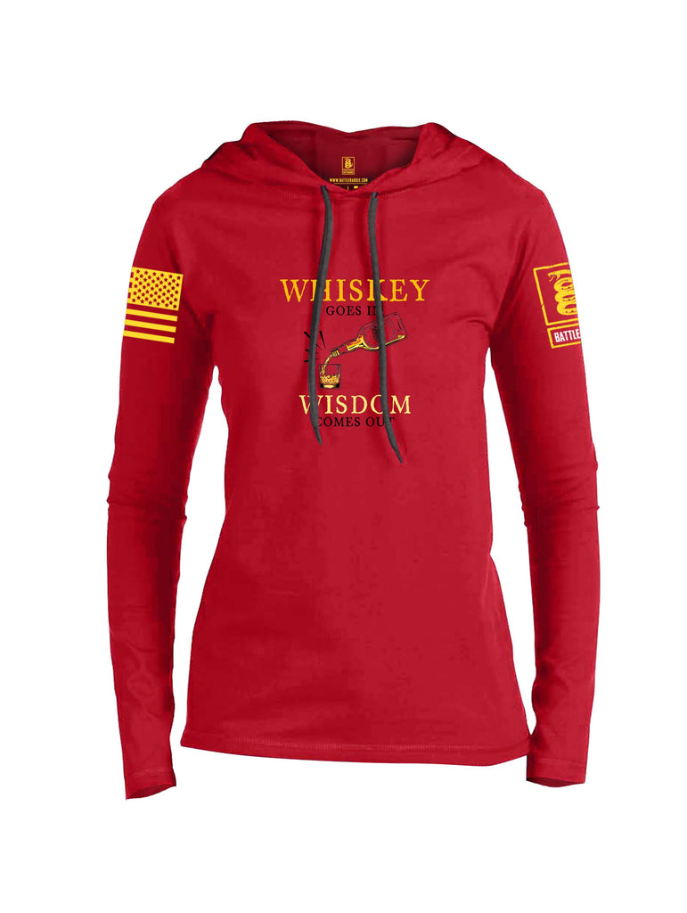 Battleraddle Whiskey Goes In Wisdom Comes Out Yellow Sleeves Women Cotton Thin Cotton Lightweight Hoodie