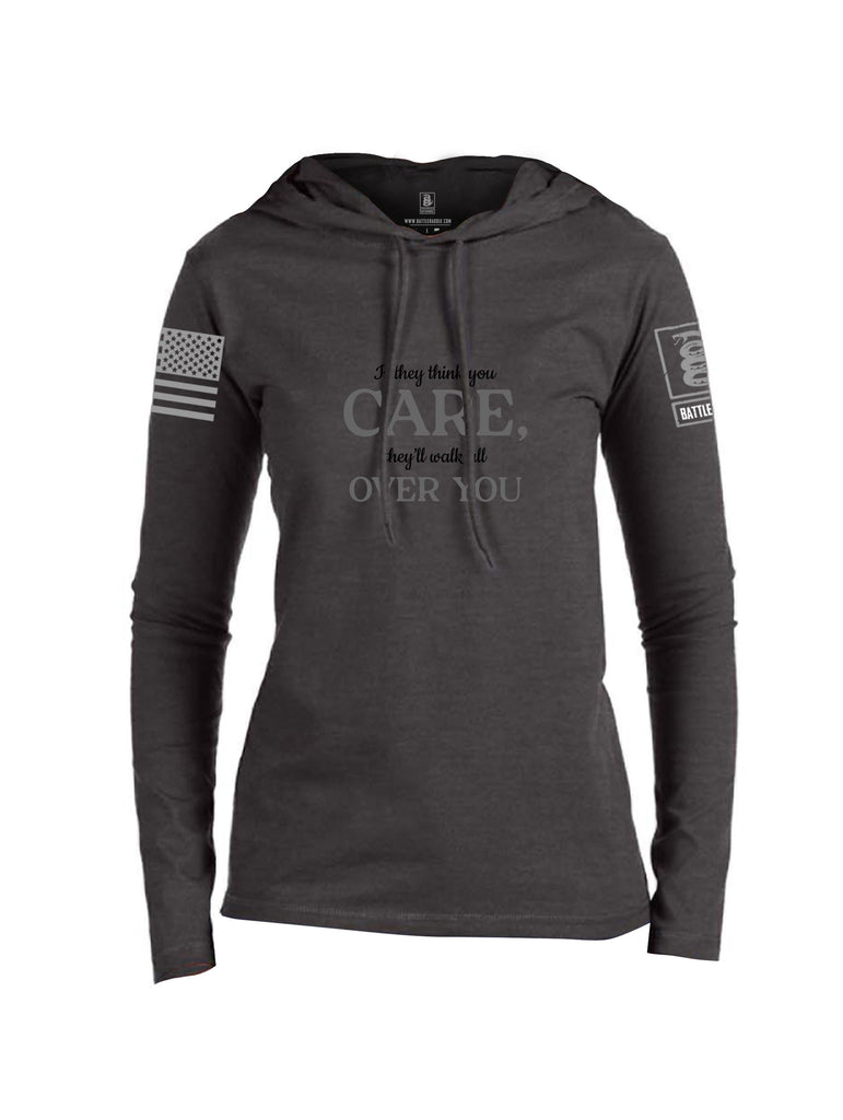 Battleraddle If They Think You Care Grey Sleeves Women Cotton Thin Cotton Lightweight Hoodie