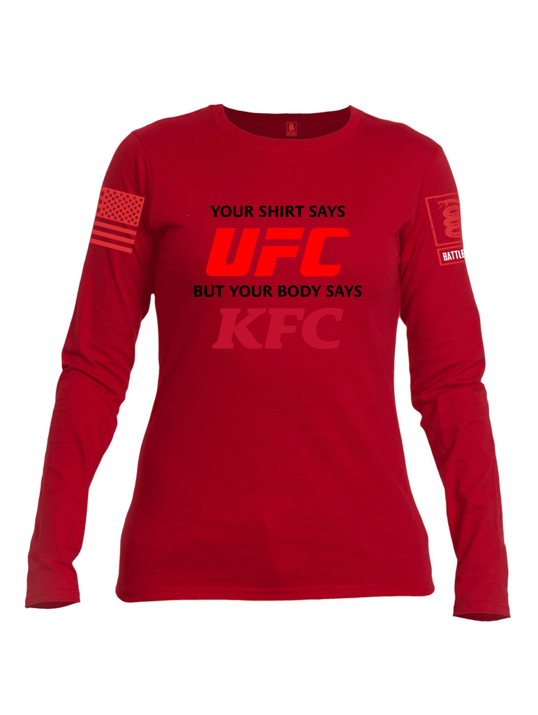 Battleraddle Your Shirt Says Ufc Red Sleeves Women Cotton Crew Neck Long Sleeve T Shirt