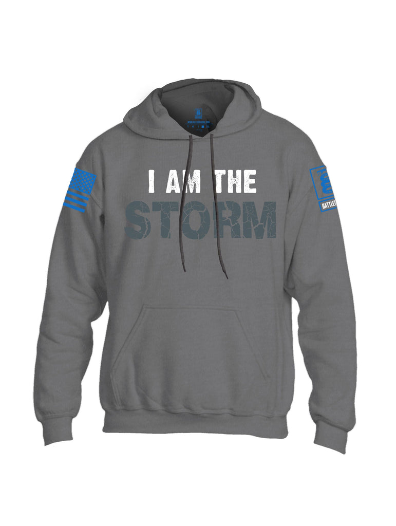 Battleraddle I Am The Storm Mid Blue Sleeves Uni Cotton Blended Hoodie With Pockets