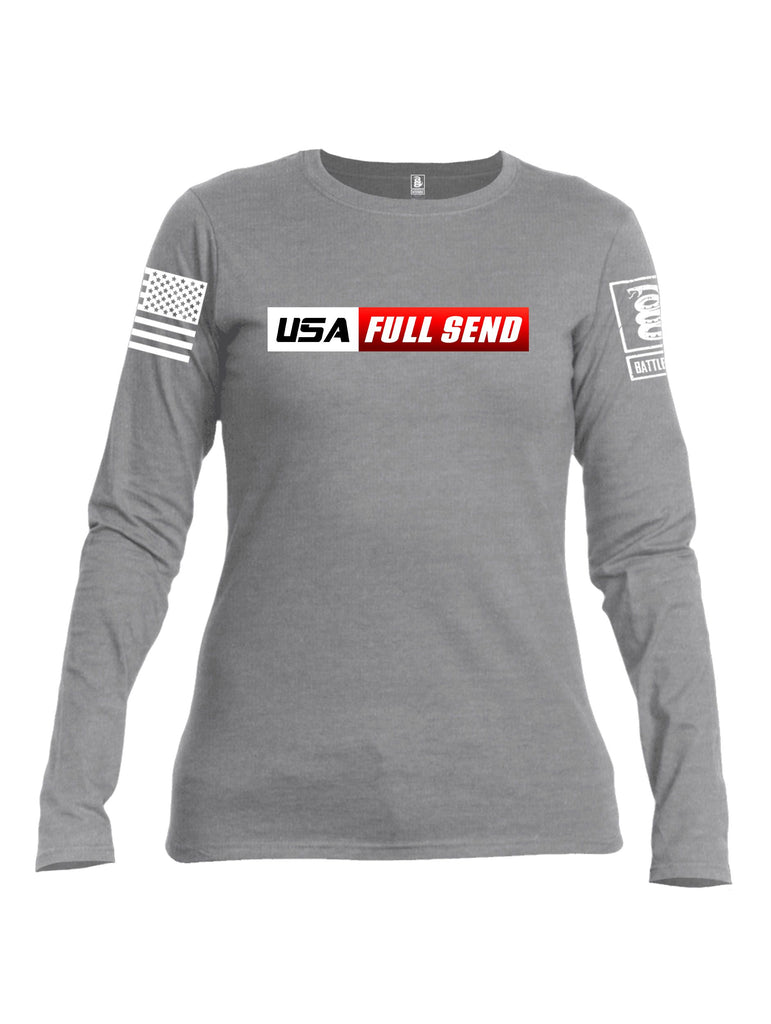 Battleraddle Usa Full Send White Sleeves Women Cotton Crew Neck Long Sleeve T Shirt