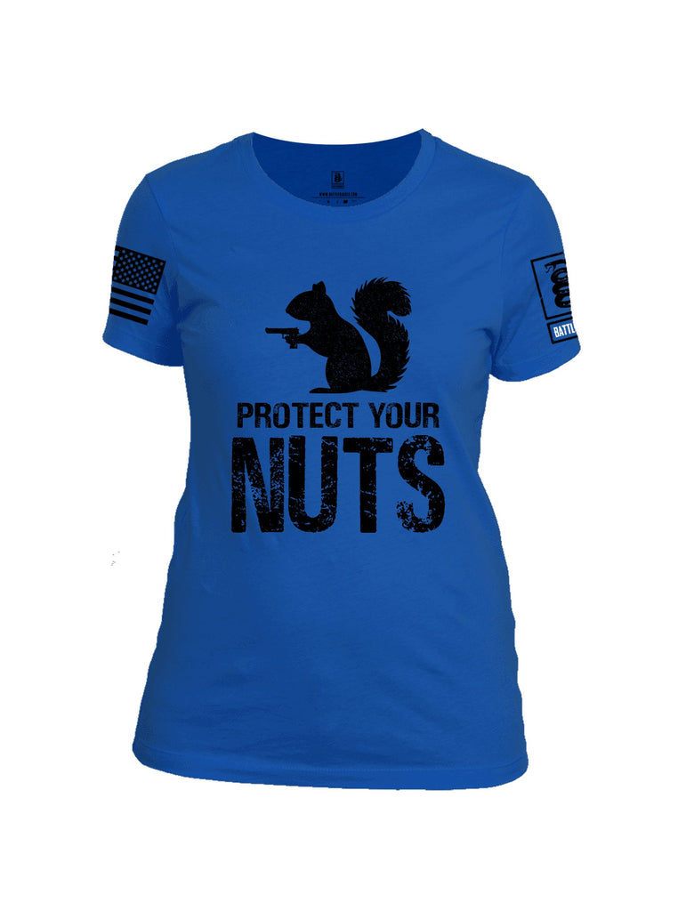 Battleraddle Protect Your Nuts  Black Sleeves Women Cotton Crew Neck T-Shirt