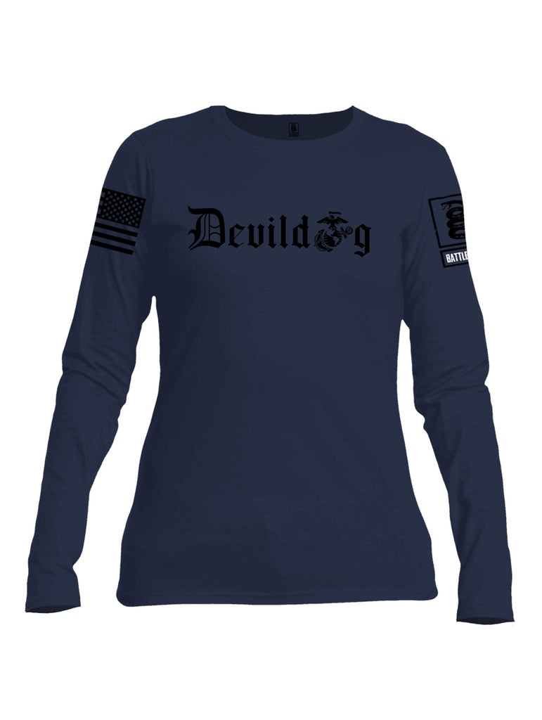 Battleraddle Devildog Marine Black Sleeves Women Cotton Crew Neck Long Sleeve T Shirt