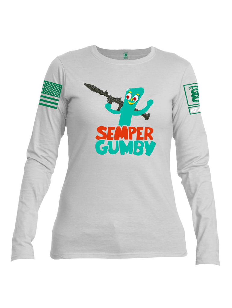 Battleraddle Semper Gumby Pearl Green Sleeves Women Cotton Crew Neck Long Sleeve T Shirt