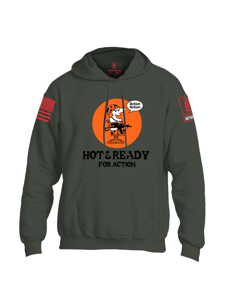 Battleraddle Hot & Ready For Action  Red Sleeves Uni Cotton Blended Hoodie With Pockets