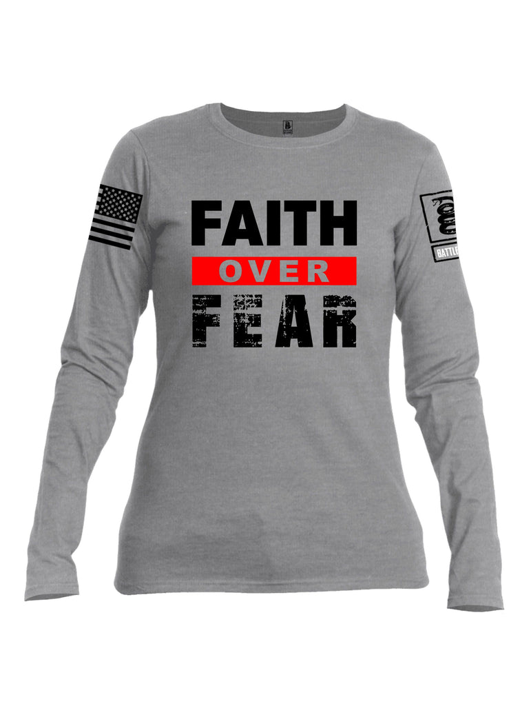 Battleraddle Faith Over Fear Black Sleeves Women Cotton Crew Neck Long Sleeve T Shirt