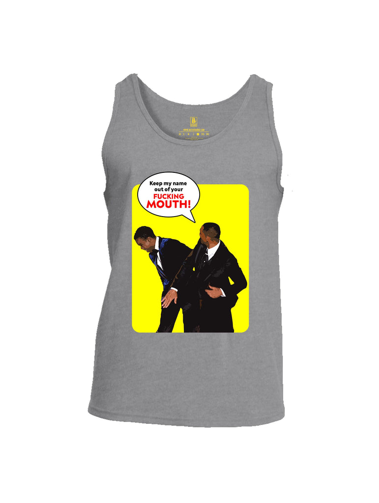 Battleraddle Keep My Name Out Of Your F Mouth  Yellow Sleeves Men Cotton Cotton Tank Top