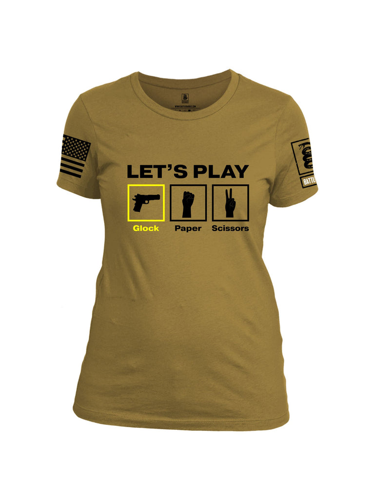 Battleraddle Let'S Play Glock Paper Scissors Black Sleeves Women Cotton Crew Neck T-Shirt