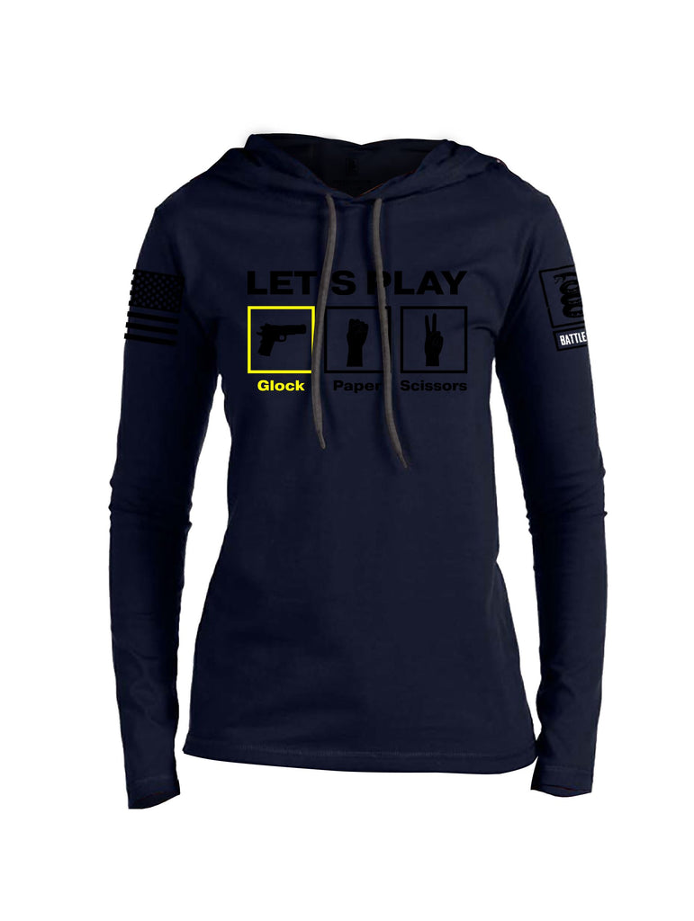 Battleraddle Let'S Play Glock Paper Scissors Black Sleeves Women Cotton Thin Cotton Lightweight Hoodie