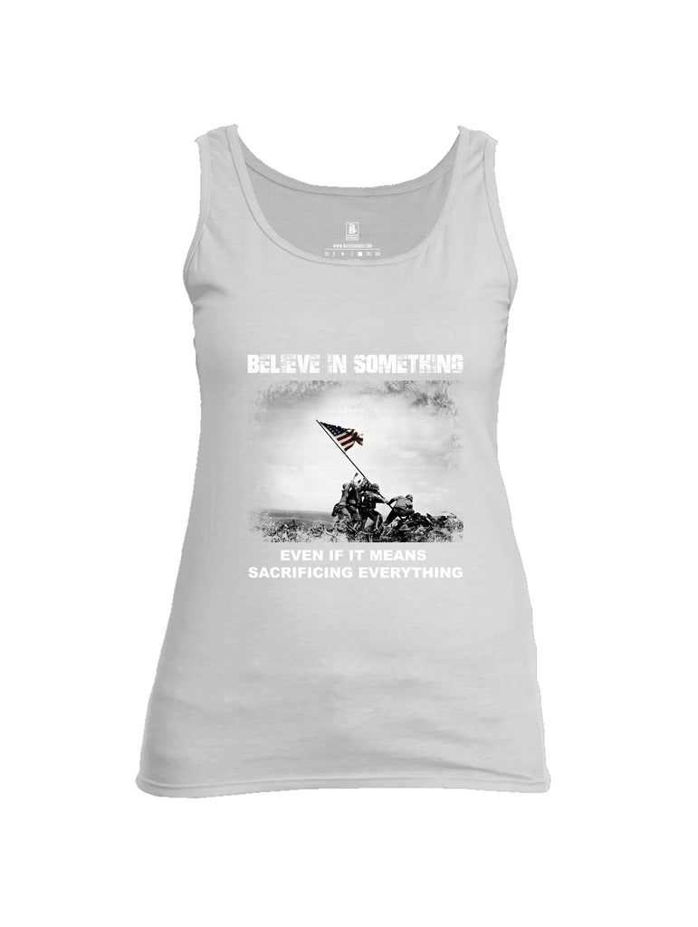 Battleraddle Believe In Something  White Sleeves Women Cotton Cotton Tank Top