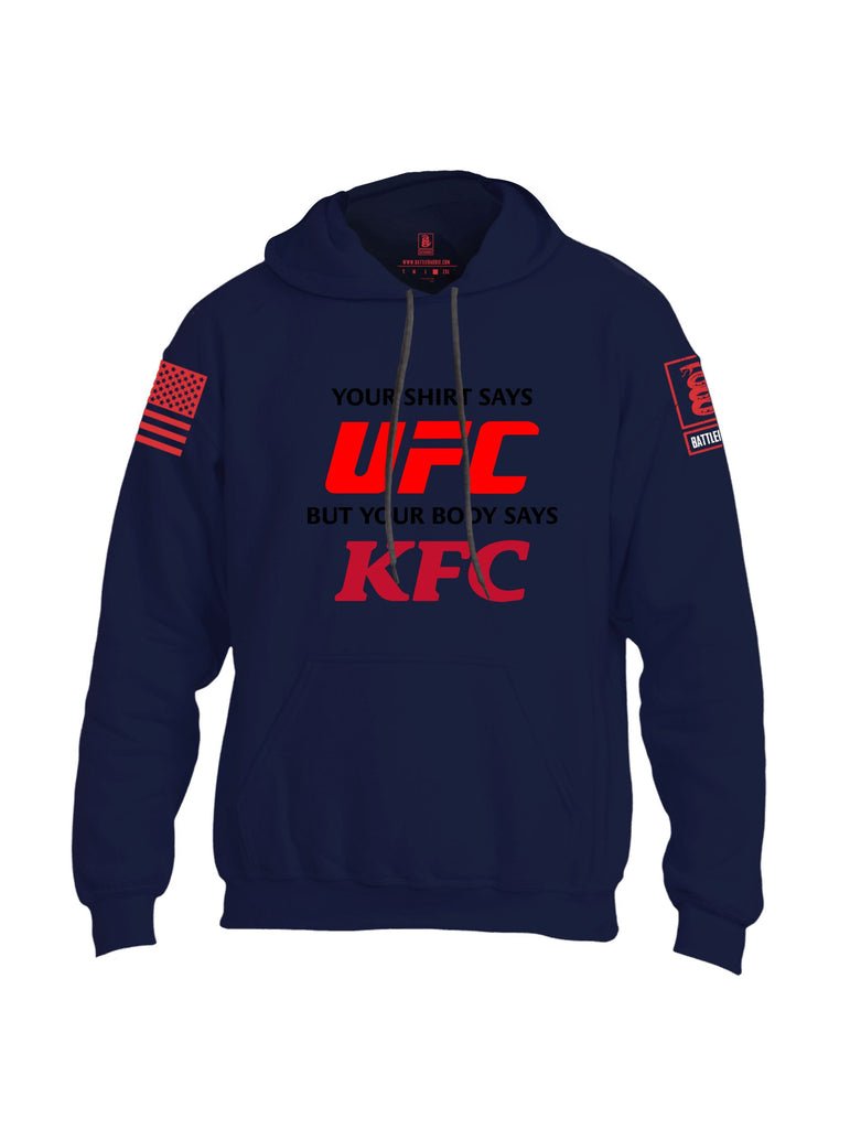 Battleraddle Your Shirt Says Ufc Red Sleeves Uni Cotton Blended Hoodie With Pockets