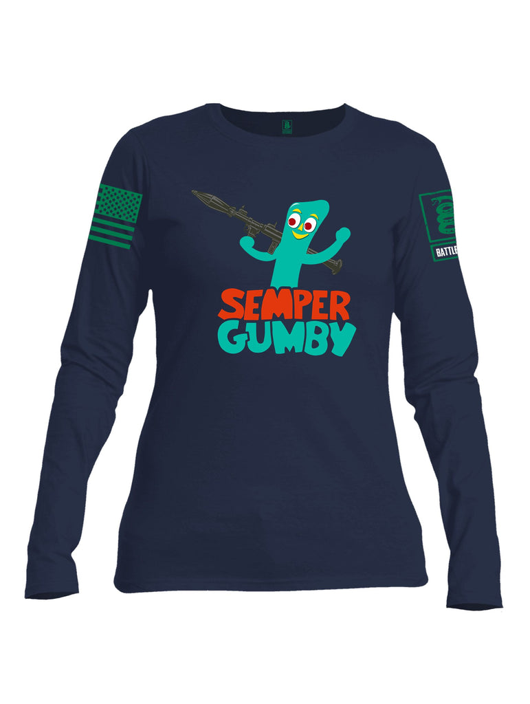 Battleraddle Semper Gumby Pearl Green Sleeves Women Cotton Crew Neck Long Sleeve T Shirt