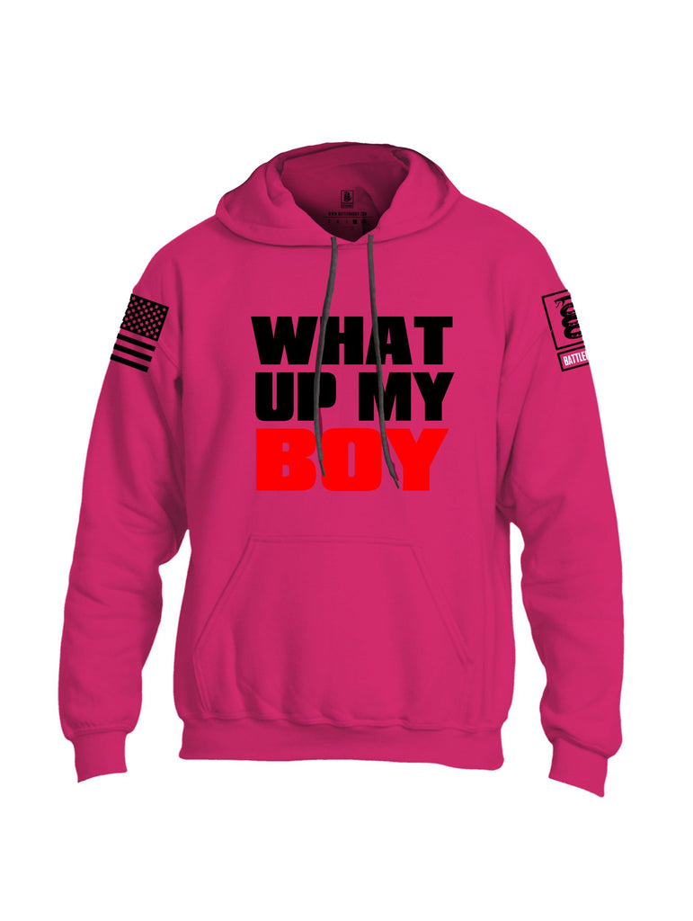 Battleraddle What Up My Boy  Black Sleeves Uni Cotton Blended Hoodie With Pockets