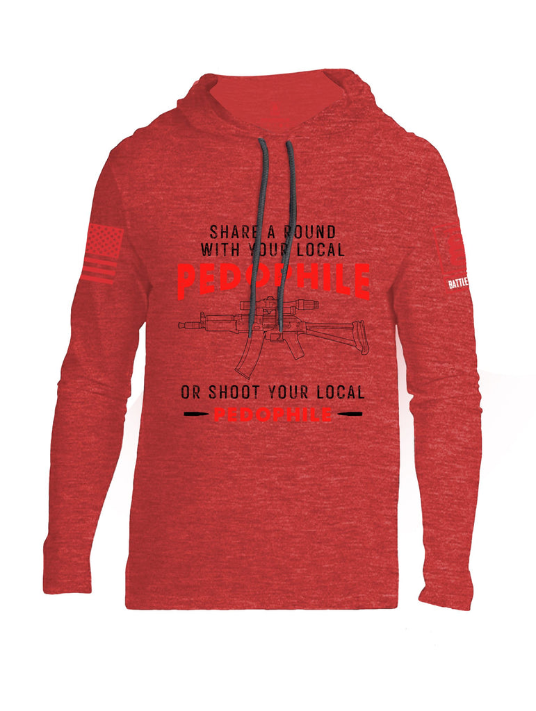 Battleraddle Share A Round With Your Local Pedophile  Red Sleeves Men Cotton Thin Cotton Lightweight Hoodie