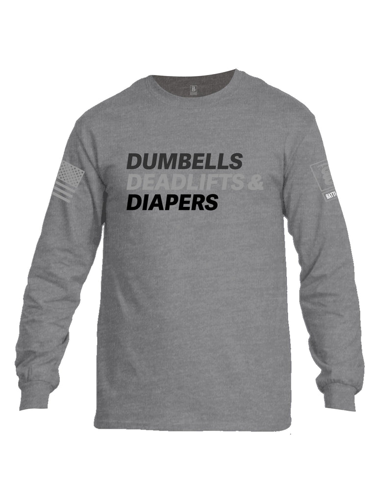 Battleraddle Dumbells Deadlifts & Diapers Grey Sleeves Men Cotton Crew Neck Long Sleeve T Shirt