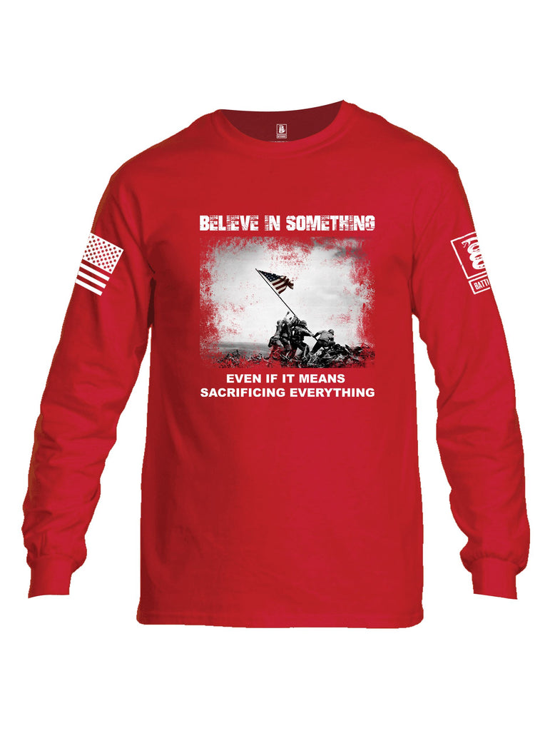 Battleraddle Believe In Something  White Sleeves Men Cotton Crew Neck Long Sleeve T Shirt