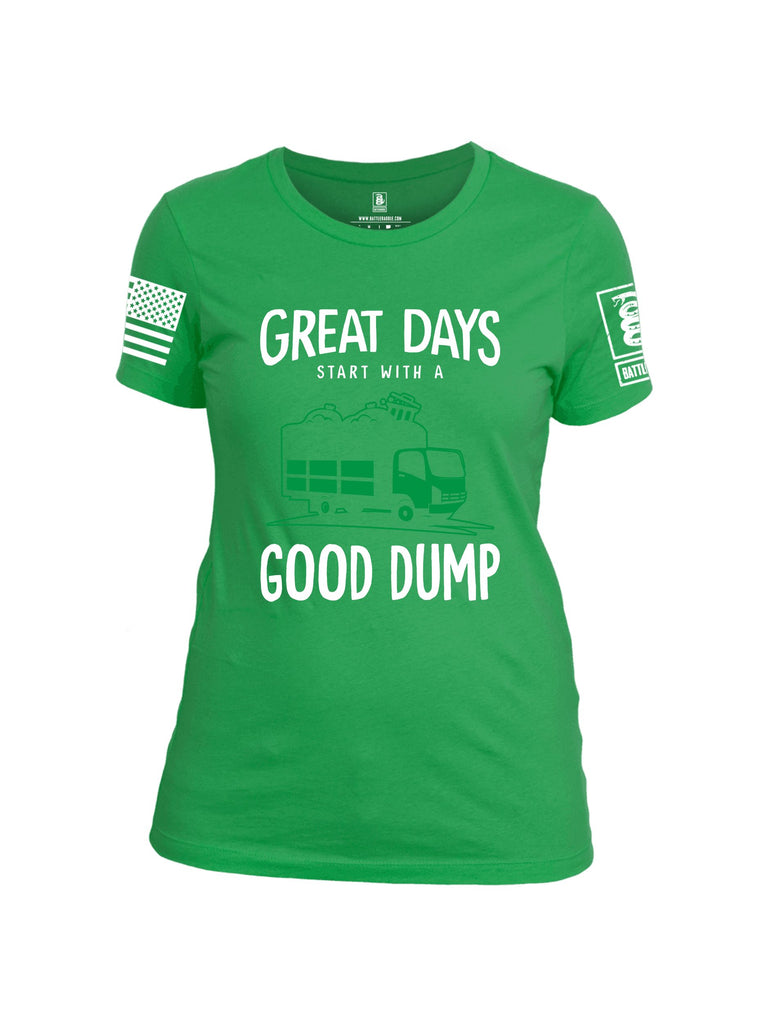 Battleraddle Great Days Start With A Good Dump White Sleeves Women Cotton Crew Neck T-Shirt