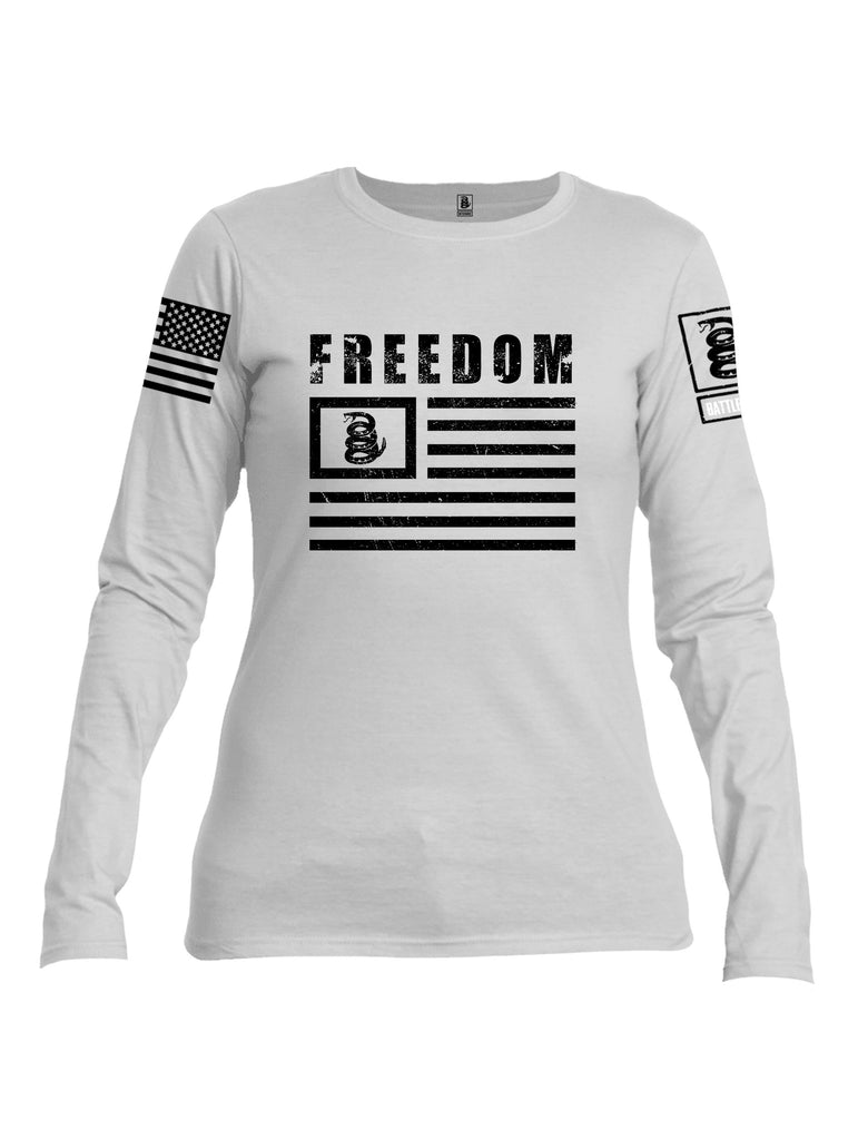 Battleraddle Freedom Flag Black Sleeves Women Cotton Crew Neck Long Sleeve T Shirt