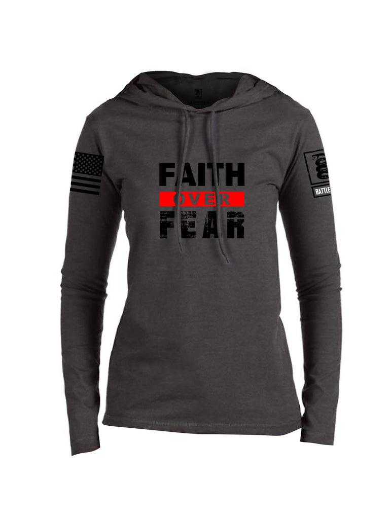 Battleraddle Faith Over Fear Black Sleeves Women Cotton Thin Cotton Lightweight Hoodie