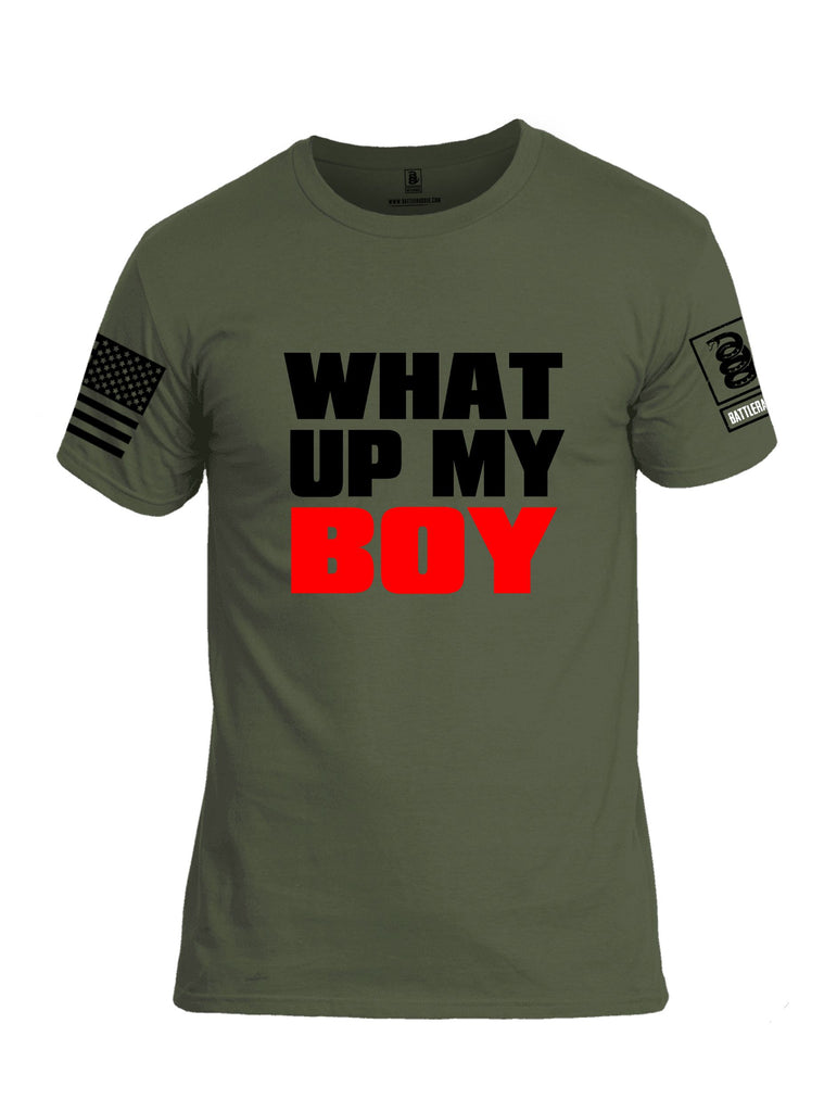 Battleraddle What Up My Boy  Black Sleeves Men Cotton Crew Neck T-Shirt