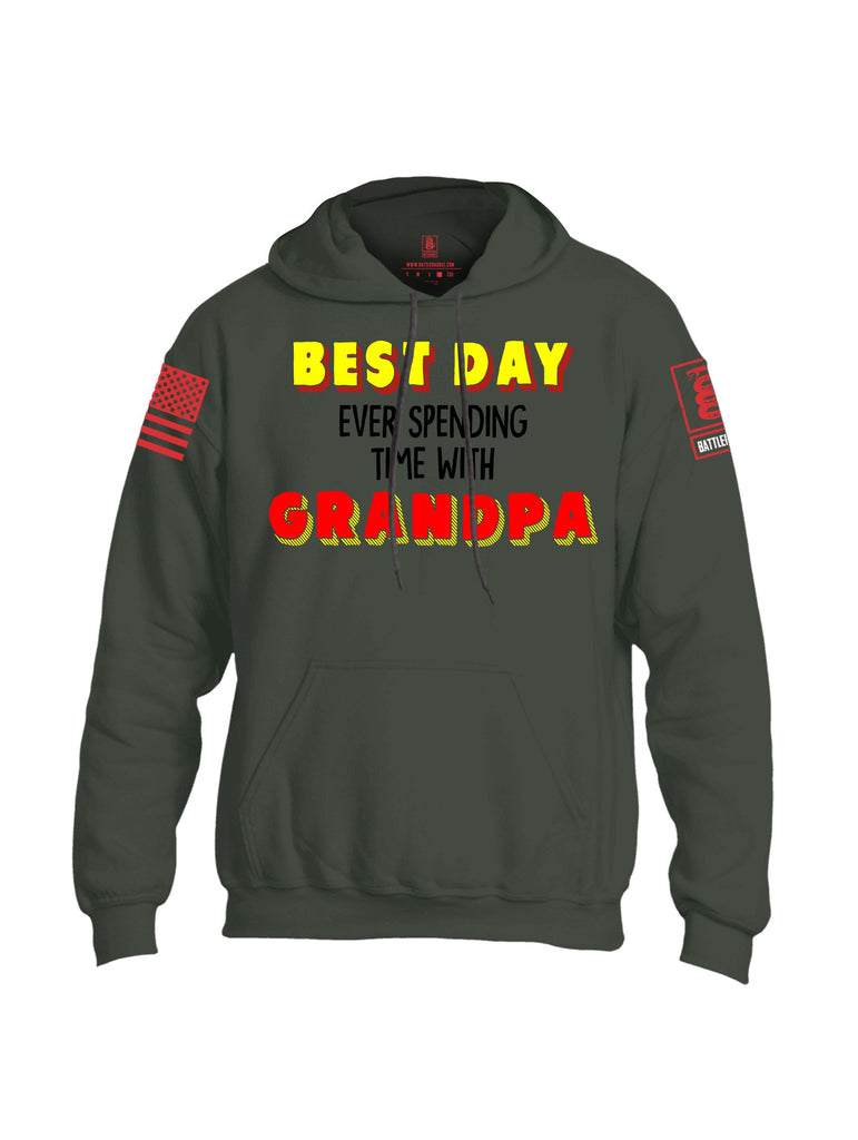 Battleraddle Best Day Ever Spending Time With Grandpa Red Sleeves Uni Cotton Blended Hoodie With Pockets