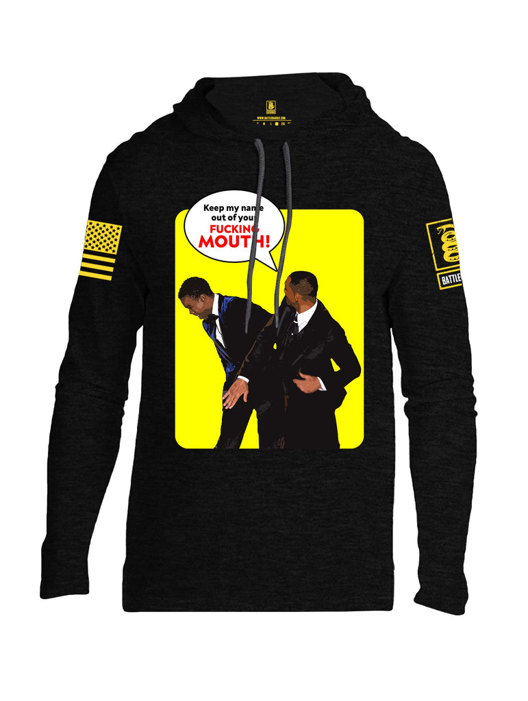 Battleraddle Keep My Name Out Of Your F Mouth  Yellow Sleeves Men Cotton Thin Cotton Lightweight Hoodie