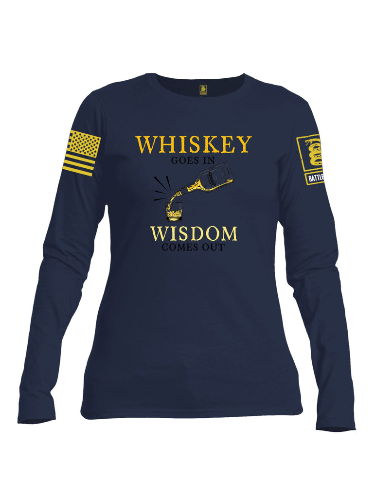 Battleraddle Whiskey Goes In Wisdom Comes Out Yellow Sleeves Women Cotton Crew Neck Long Sleeve T Shirt