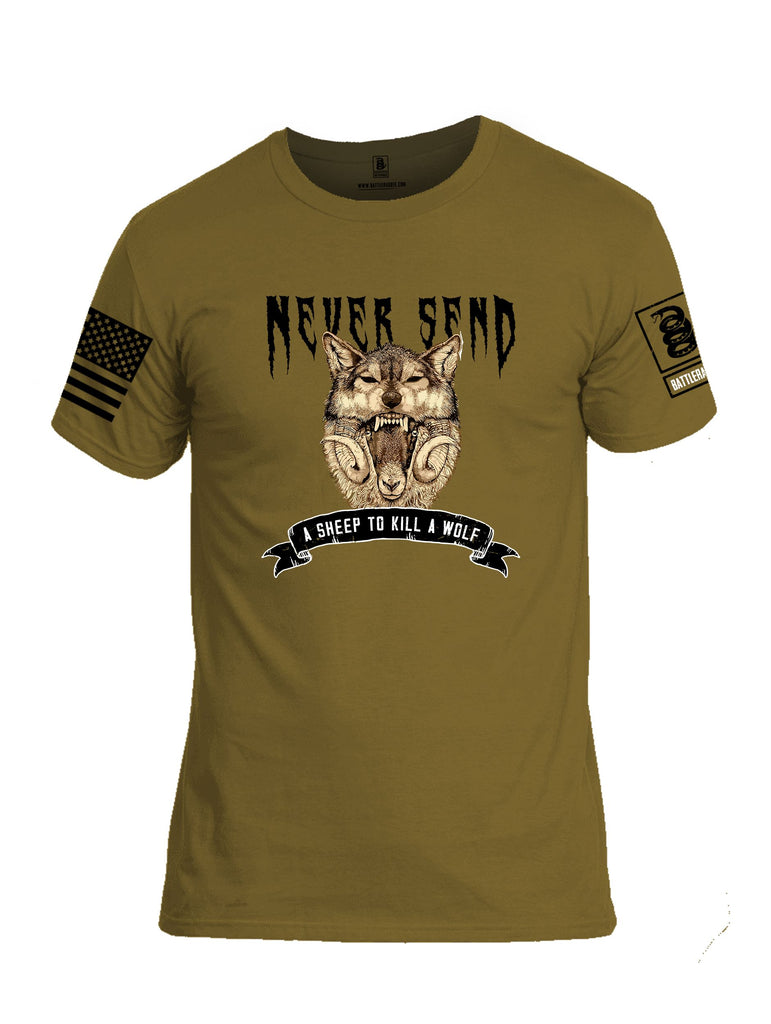 Battleraddle Never Send A Sheep To Kill A Wolf Black Sleeves Men Cotton Crew Neck T-Shirt
