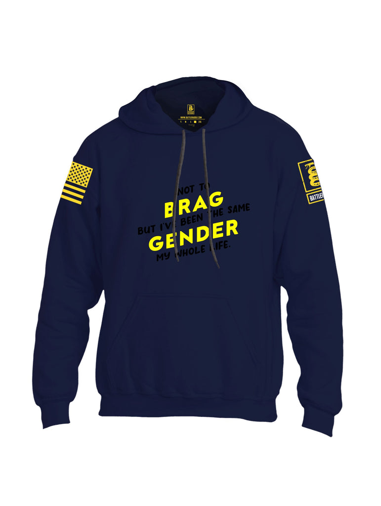Battleraddle Not To Brag Yellow Sleeves Uni Cotton Blended Hoodie With Pockets