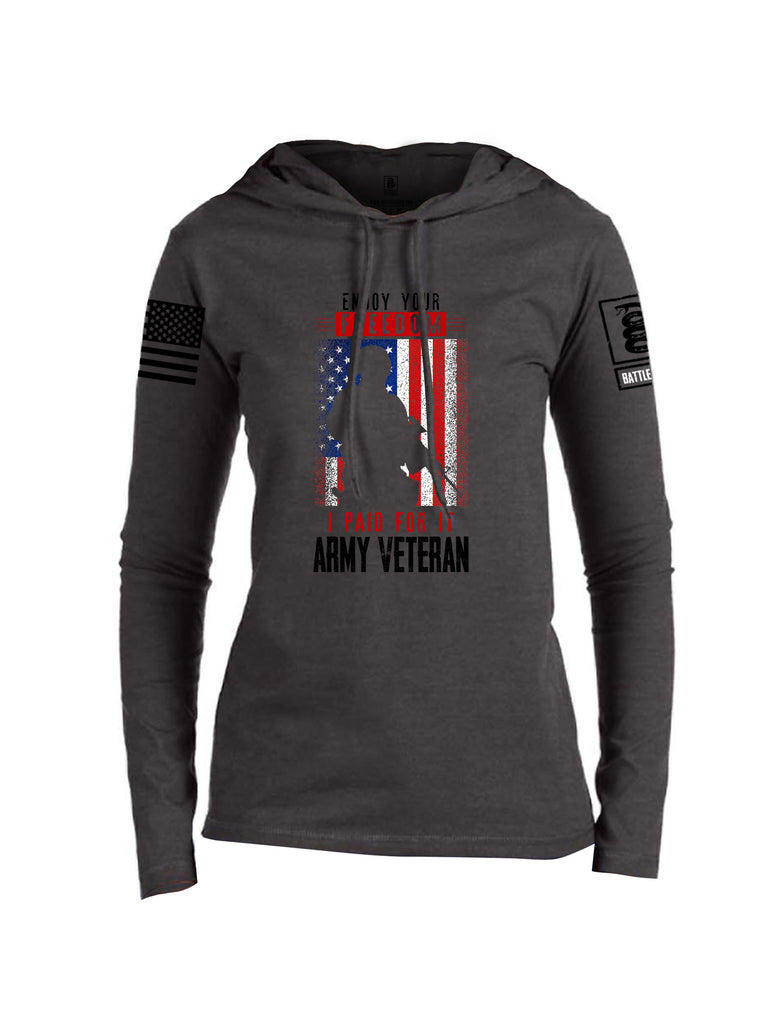 Battleraddle Enjoy Your Freedom  Black Sleeves Women Cotton Thin Cotton Lightweight Hoodie