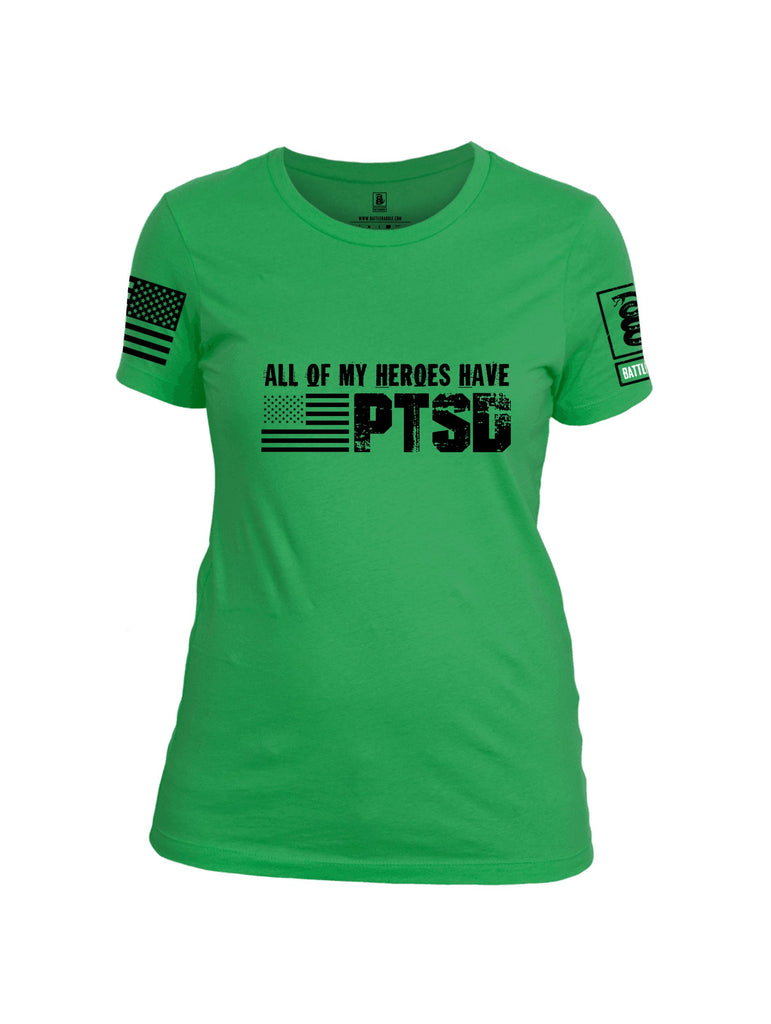 Battleraddle All Of My Heroes Have Ptsd Black Sleeves Women Cotton Crew Neck T-Shirt