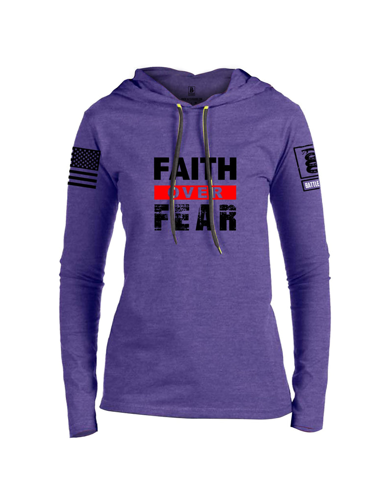 Battleraddle Faith Over Fear Black Sleeves Women Cotton Thin Cotton Lightweight Hoodie