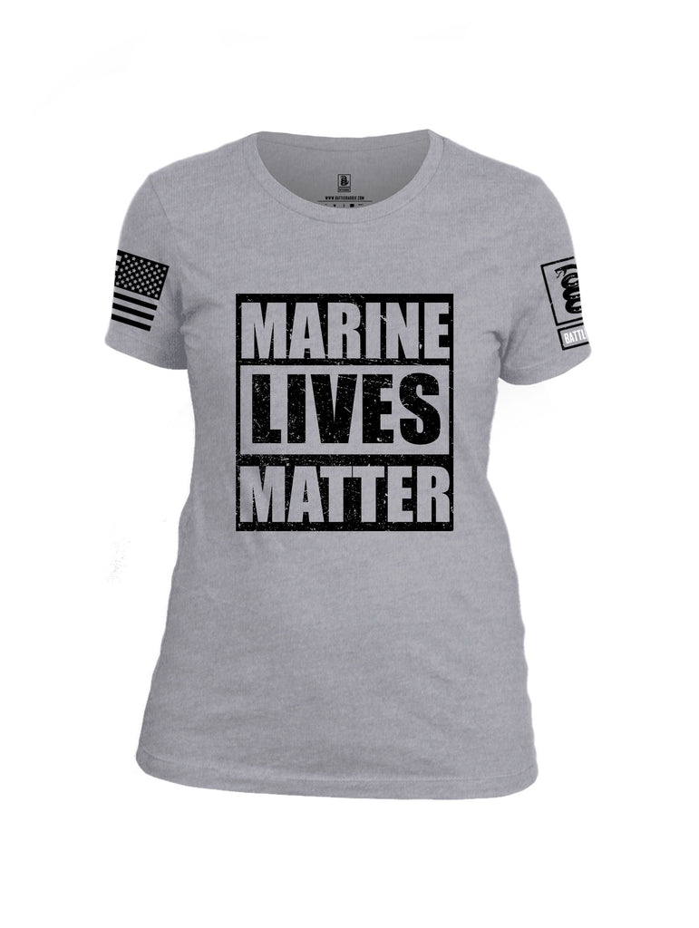 Battleraddle Marine Lives Matter Black Sleeves Women Cotton Crew Neck T-Shirt