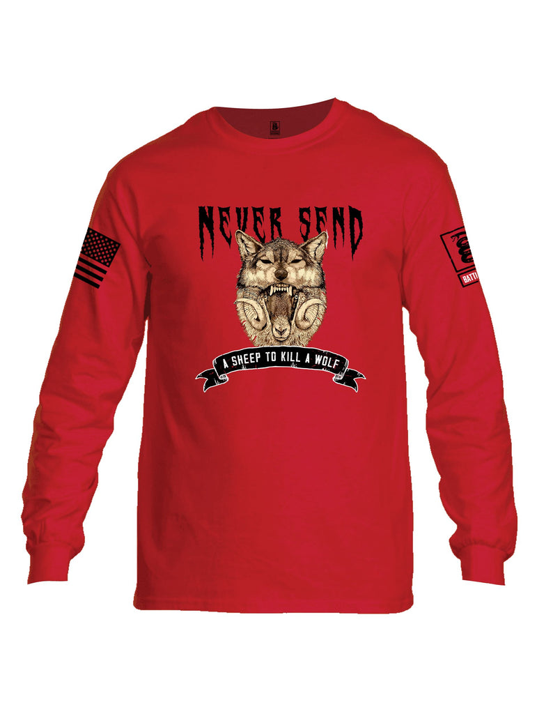 Battleraddle Never Send A Sheep To Kill A Wolf Black Sleeves Men Cotton Crew Neck Long Sleeve T Shirt