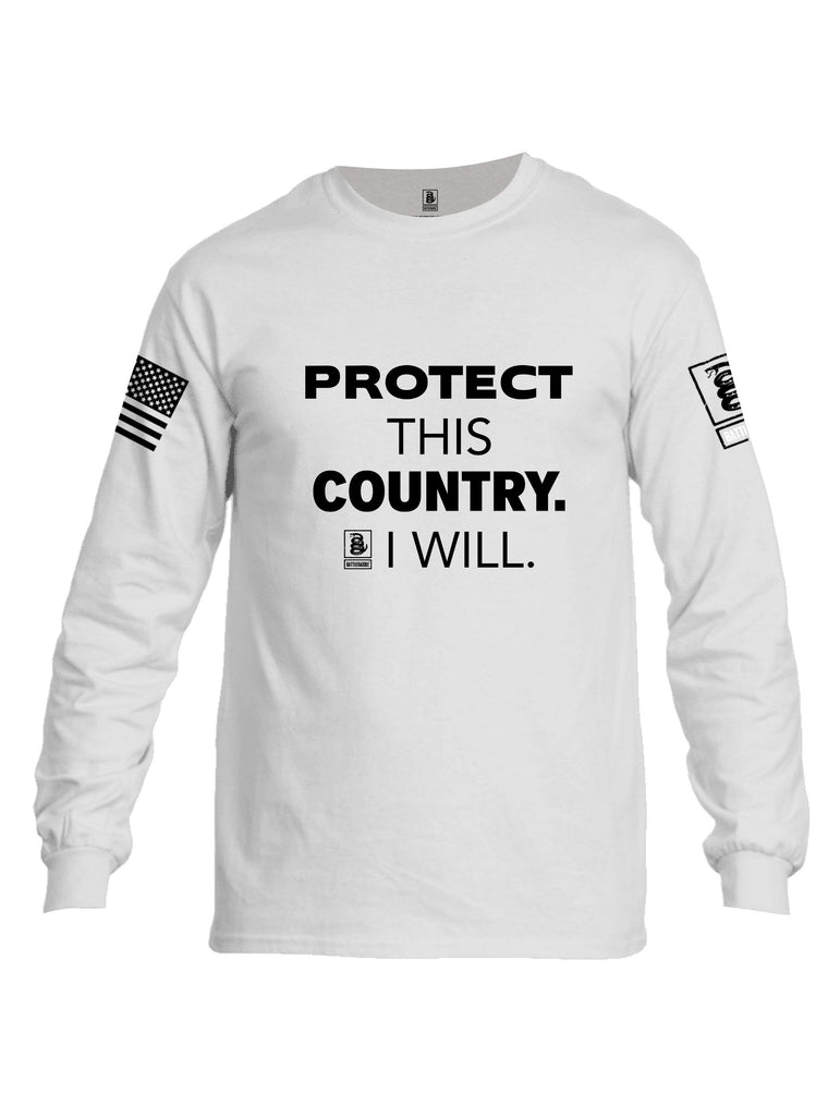 Battleraddle Protect This Country I Will.  Black Sleeves Men Cotton Crew Neck Long Sleeve T Shirt