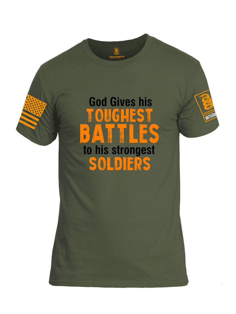 Battleraddle God Gives His Toughest Battles  Orange Sleeves Men Cotton Crew Neck T-Shirt