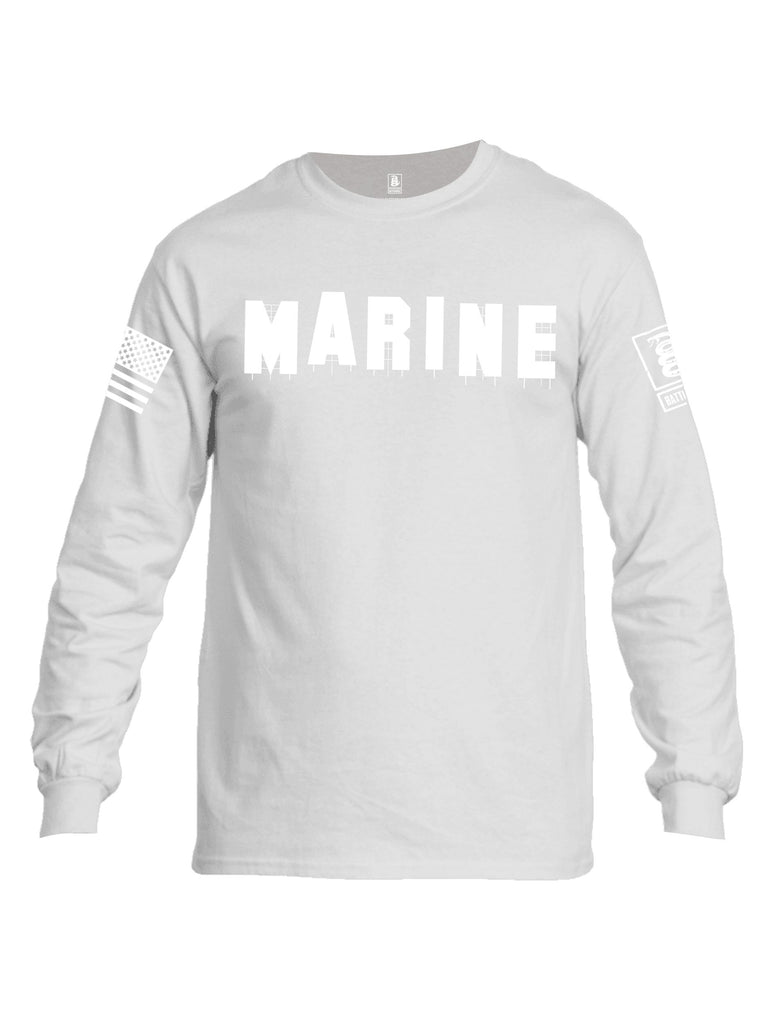 Battleraddle Marine Hollywood White Sleeves Men Cotton Crew Neck Long Sleeve T Shirt