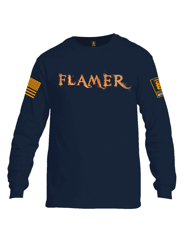 Battleraddle Flamer Orange Sleeves Men Cotton Crew Neck Long Sleeve T Shirt
