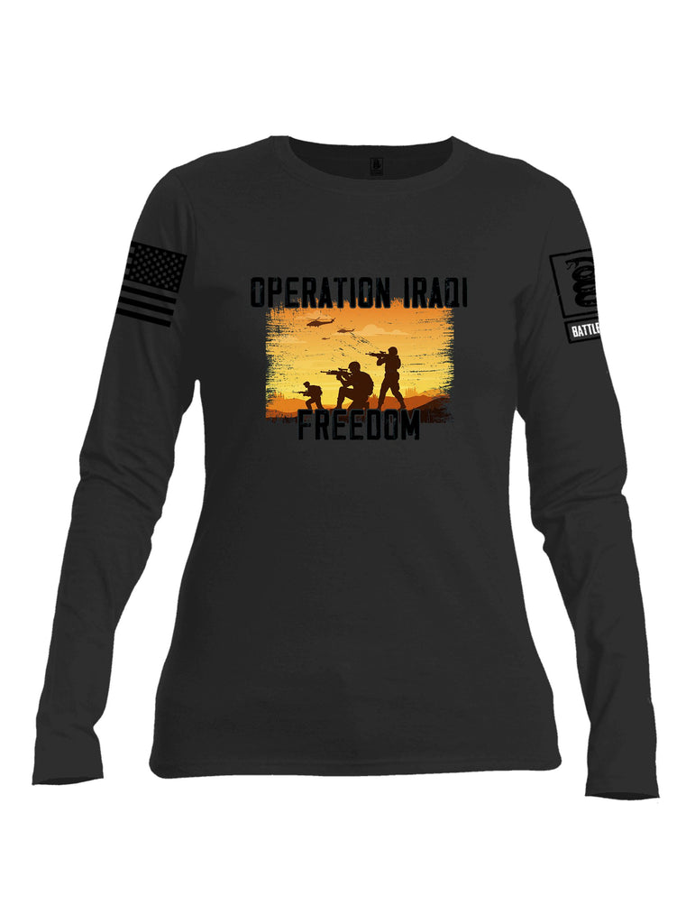 Battleraddle Operation Iraqi Freedom Soldiers Black Sleeves Women Cotton Crew Neck Long Sleeve T Shirt