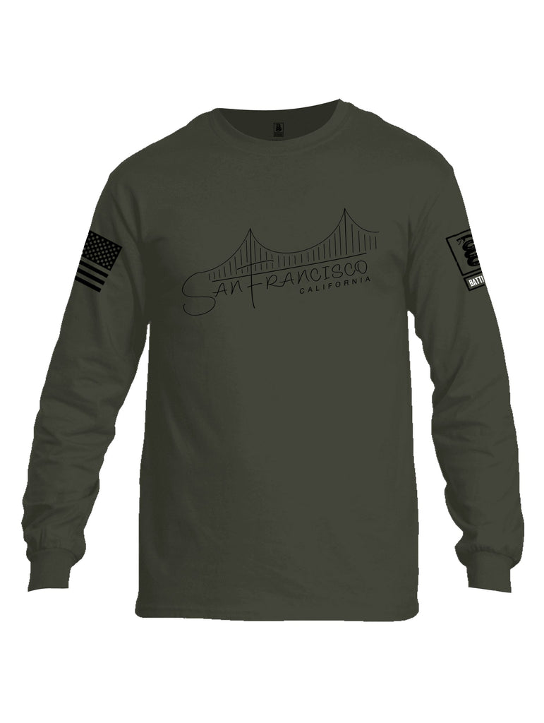 Battleraddle San Francisco California Bridge Line Black Sleeves Men Cotton Crew Neck Long Sleeve T Shirt